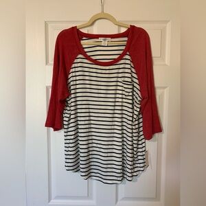 NWT Moa Moa‎ Red and Black Striped Long Sleeve Top Plus Size 2X Casual Summer